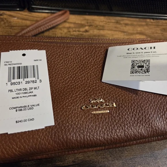 Coach Pebbled Leather Wristlet - Brown - Picture 8 of 9